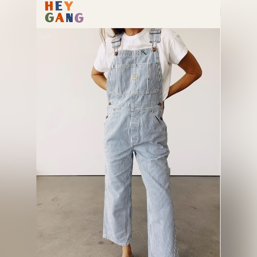 Hey Gang Railroad stripe overalls